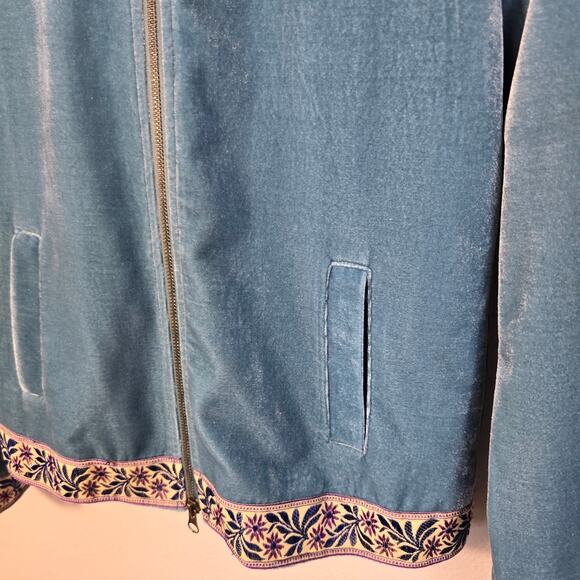 Tracy Porter Hooded Jacket Women's S Teal Blue Floral Ribbon Trim Polished Boho - Picture 3 of 10